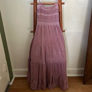 Lucky Brand Pink Smocked Tiered Maxi Sundress